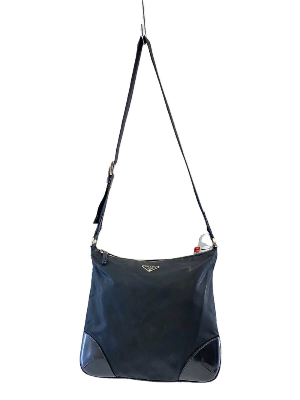 Prada Triangle Plate Leather Shoulder Bag Black